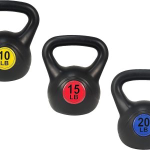 ​Wide Grip 3-Piece Kettlebell Exercise Fitness Weight Set, Include 5 lbs, 10 lbs, ​15 lbs​ and 20 lbs, Set of 3 or Set of 4