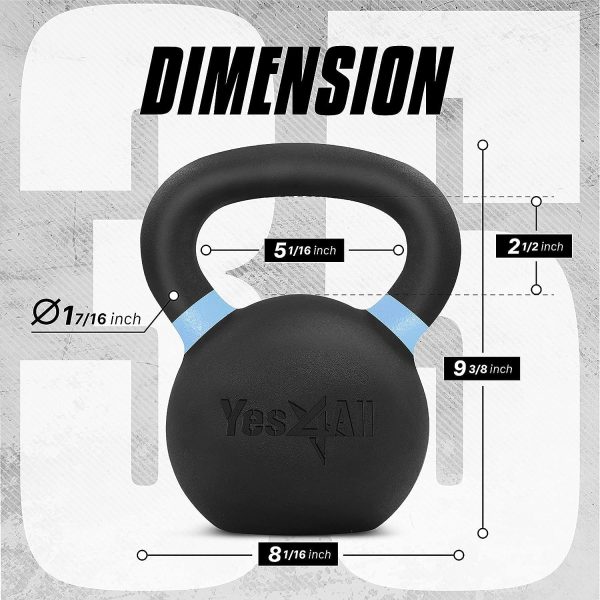 Yes4All Kettlebell Weights Cast Iron/Kettlebells Powder Coated - Strength Training, Home Gym, Full-body Exercises - Image 2