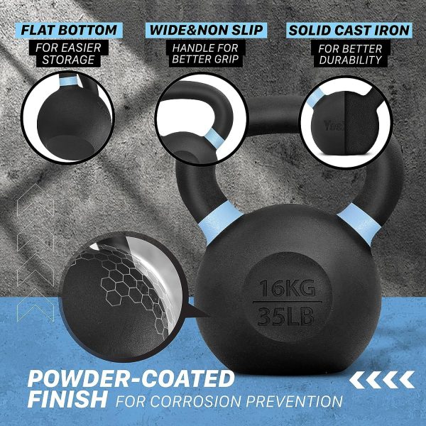 Yes4All Kettlebell Weights Cast Iron/Kettlebells Powder Coated - Strength Training, Home Gym, Full-body Exercises - Image 3